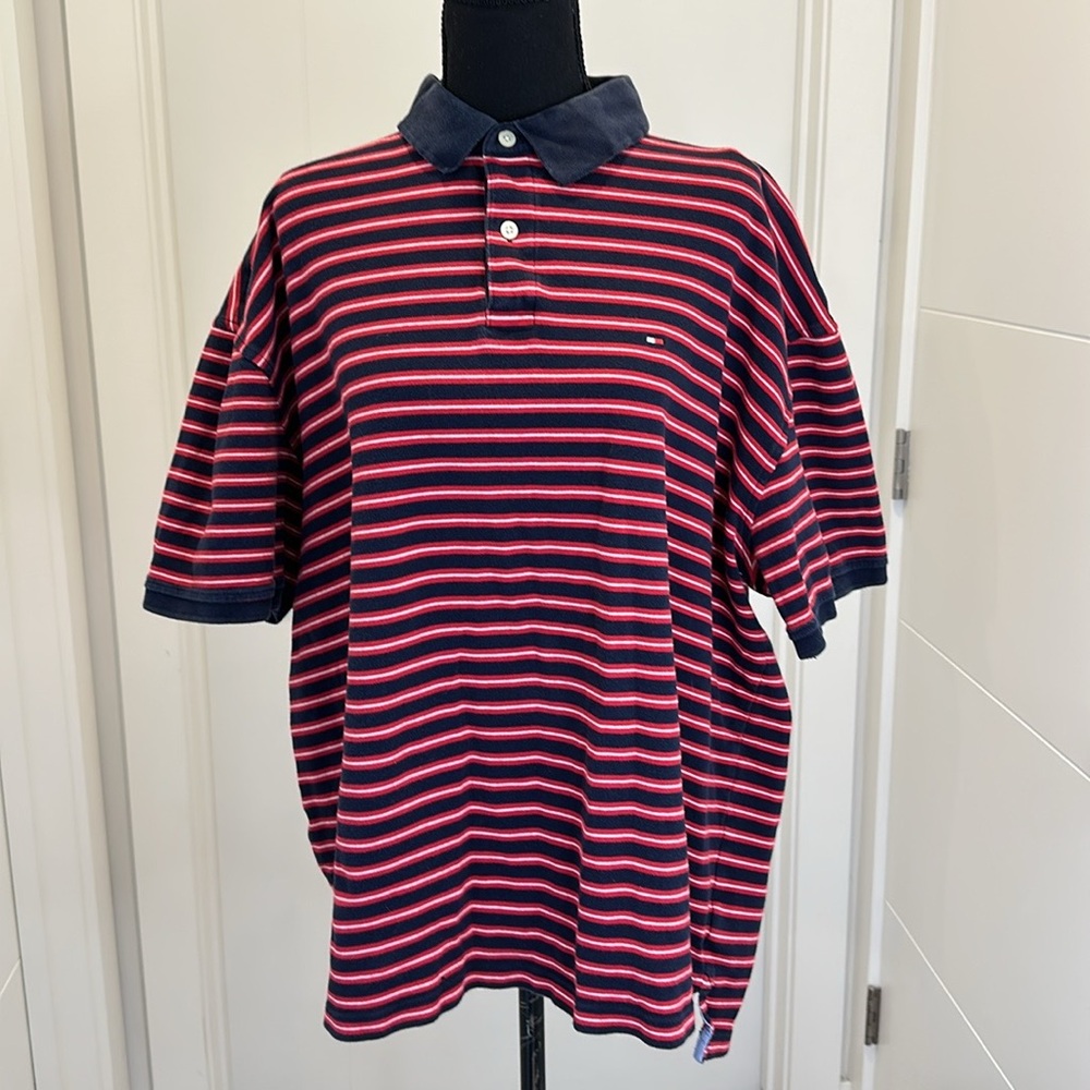 TOMMY HILFIGER Polo Striped Cotton XXL 90s Streetwear Dadcore Preppy Normcore